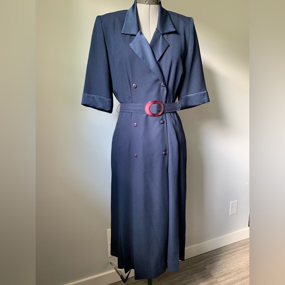 1980’s Does 50’s Navy Dress - Picture 1 of 6